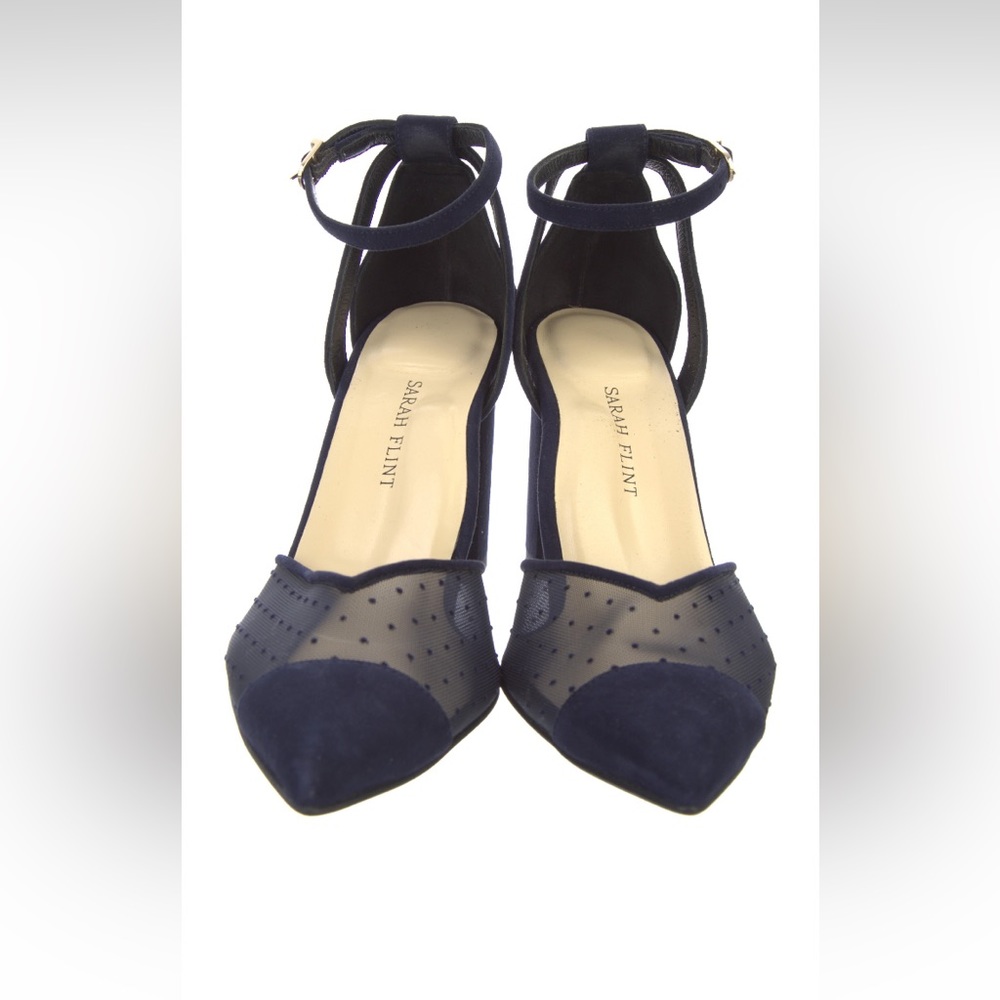 Sarah Flint Parker 85 Navy Polka Dot Mesh Sz 6.5 IT 36.5